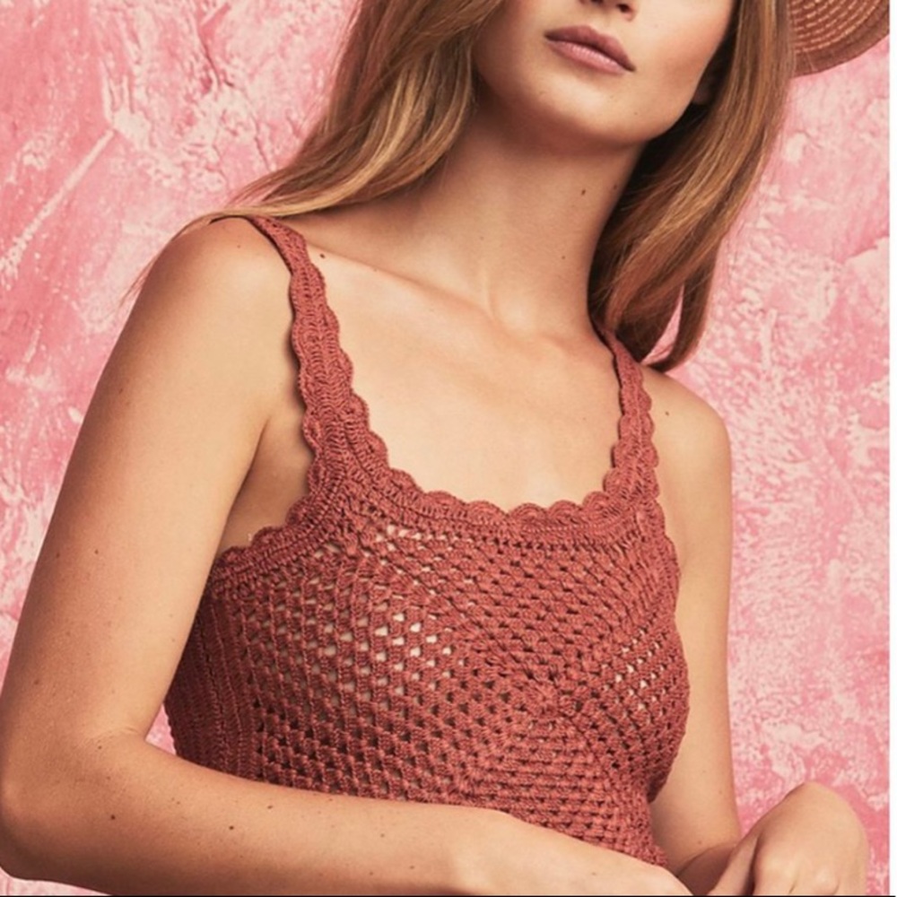 TULAROSA dusty rose crochet crop festival tank